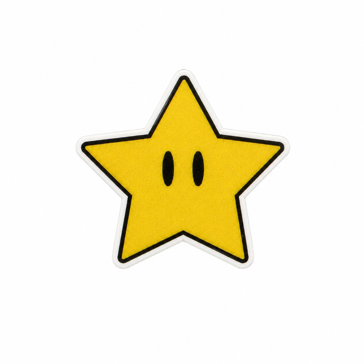 Retro lucky star plastic add-on featuring a yellow star design compatible with interchangeable badge reel bases, cute gamer inspired accessory