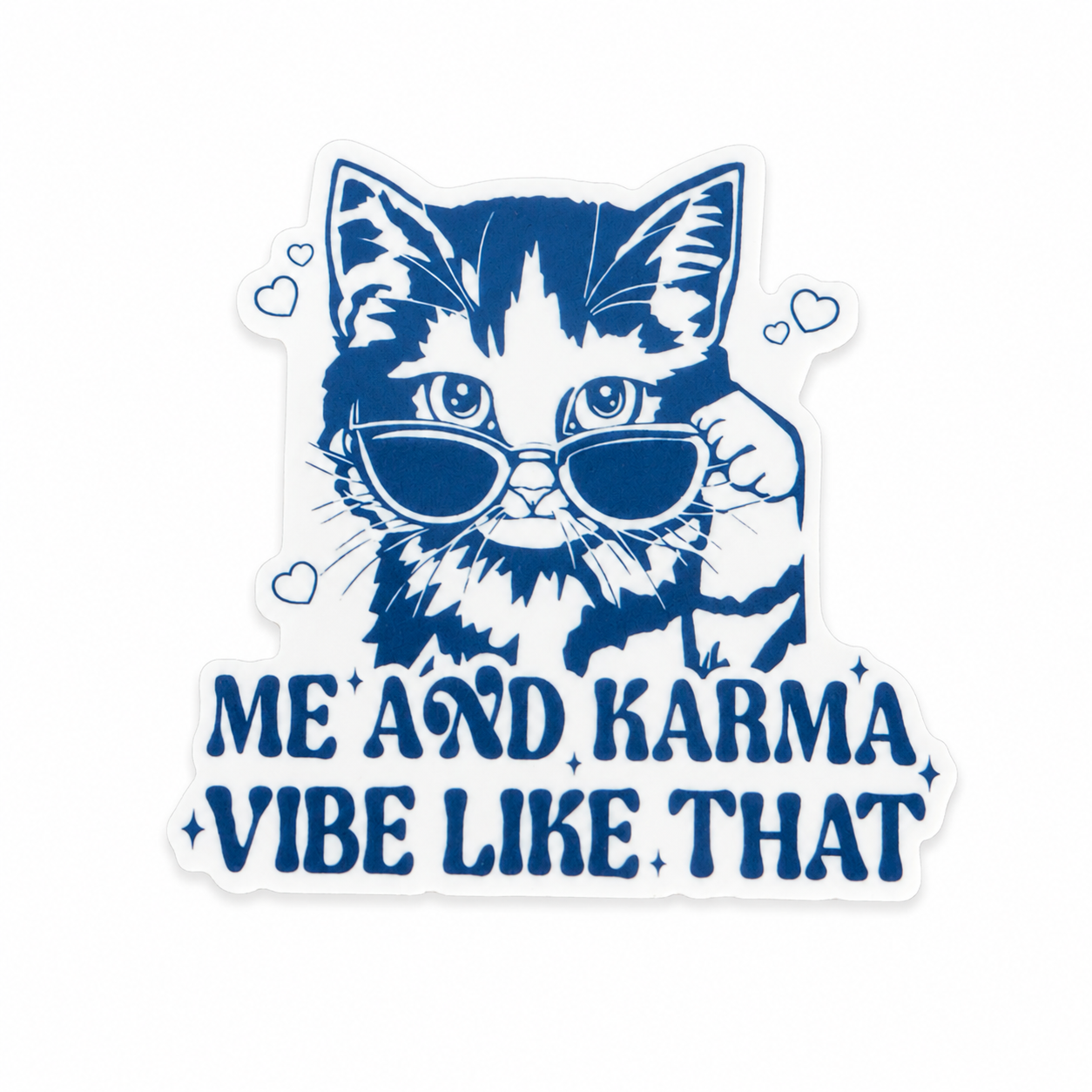 Me And Karma Vibe Like That plastic add-on featuring a cat wearing sunglasses, compatible with interchangeable badge reel bases, funny nurse badge accessory and healthcare worker accessory