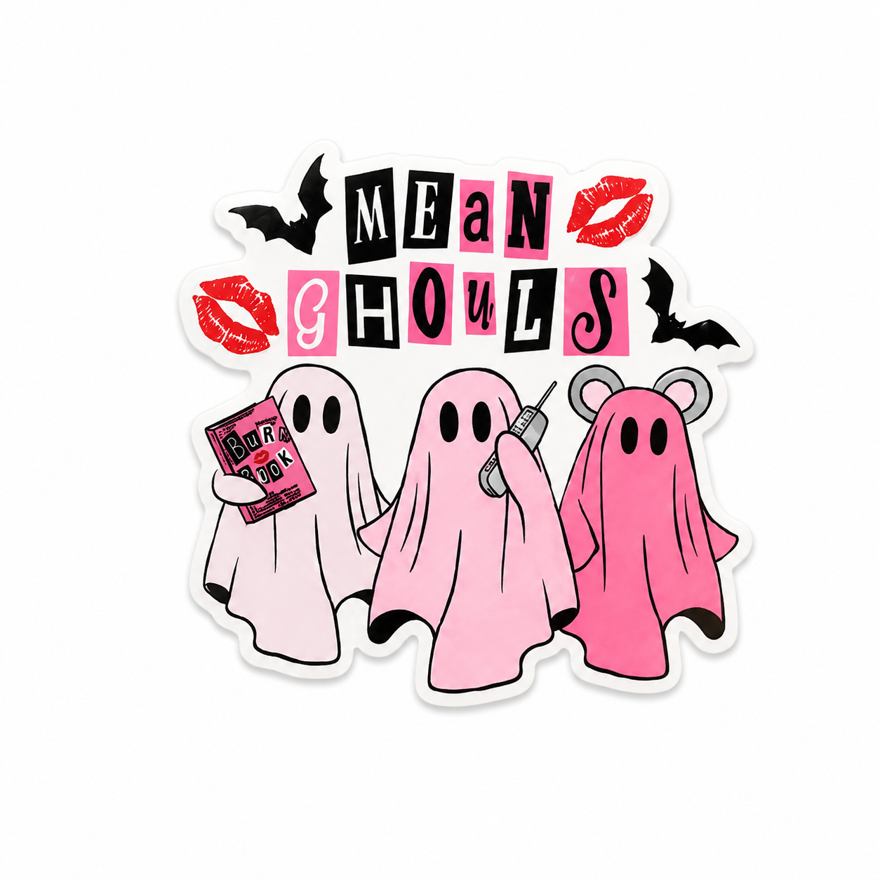 Mean Ghouls plastic add-on with pink ghost Halloween design compatible with interchangeable badge reel bases
