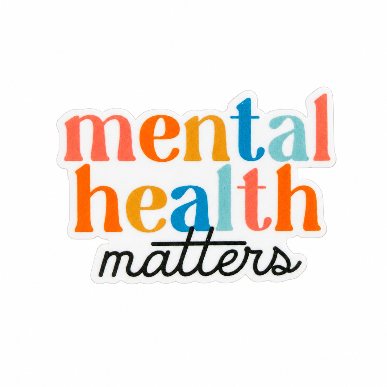 mental health matters plastic add-on with colorful lettering, compatible with interchangeable badge reel bases for a mental health awareness accessory.