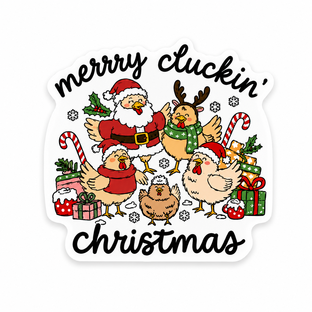 Merry Cluckin Christmas plastic add-on featuring festive holiday chickens for compatible interchangeable badge reel bases.