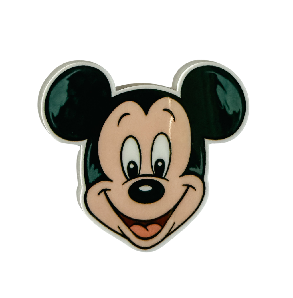 Mickey Mouse inspired plastic add-on featuring a smiling cartoon mouse face, compatible with interchangeable badge reel bases.