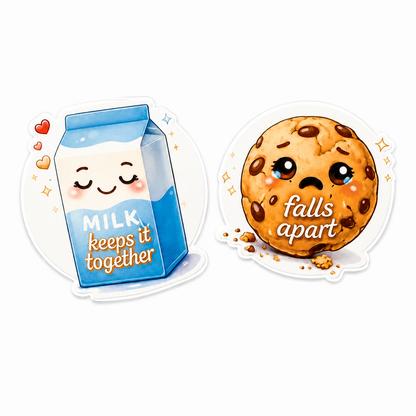 Funny milk and cookie plastic add-on set for badge reels with cute matching best friend design