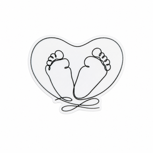 Plastic add-on featuring minimalist baby feet forming a heart outline, compatible with interchangeable badge reel bases, ideal for NICU, pediatrics, and newborn-themed accessories