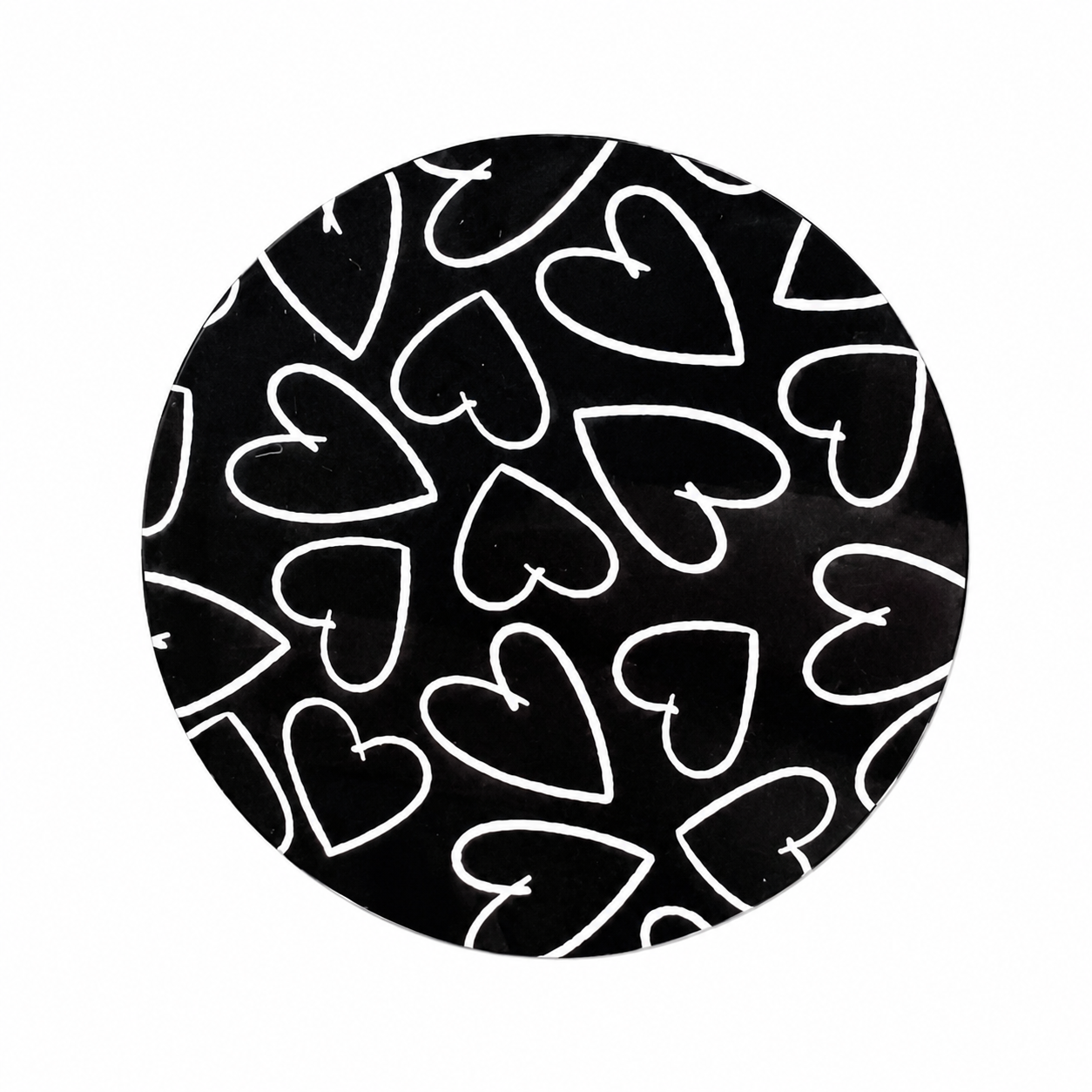 Hard board add-on featuring white outlined hearts on a black background, compatible with interchangeable badge reel bases.