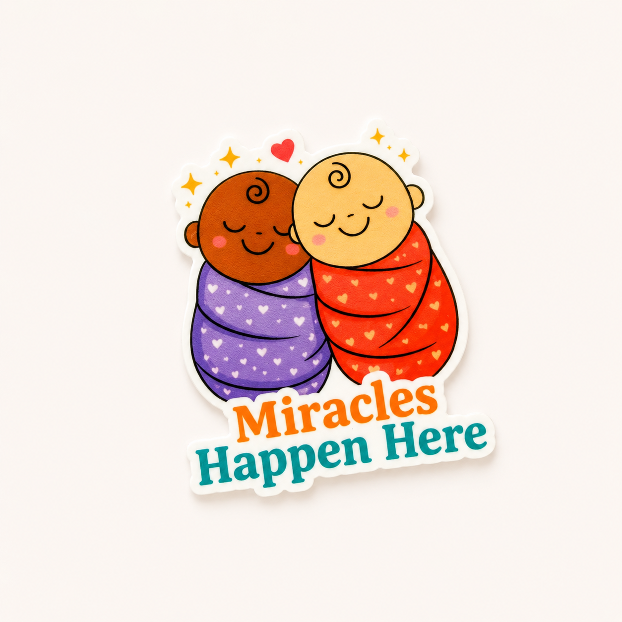 Cute swaddled baby plastic add-on for badge reels with Miracles Happen Here design for NICU nurses and healthcare workers