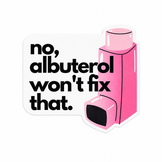 No, albuterol won't fix that plastic add-on featuring a pink inhaler and funny respiratory therapy design, compatible with interchangeable badge reel bases.