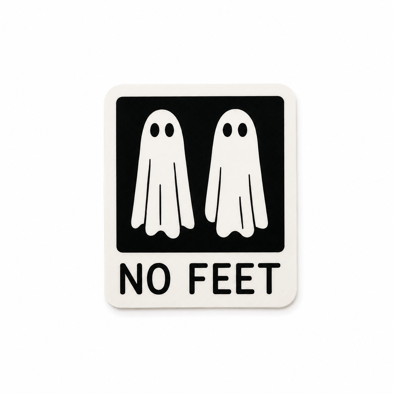 No Feet ghost plastic add-on featuring two cute white ghosts on a black background compatible with interchangeable badge reel bases