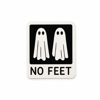 No Feet ghost plastic add-on featuring two cute white ghosts on a black background compatible with interchangeable badge reel bases