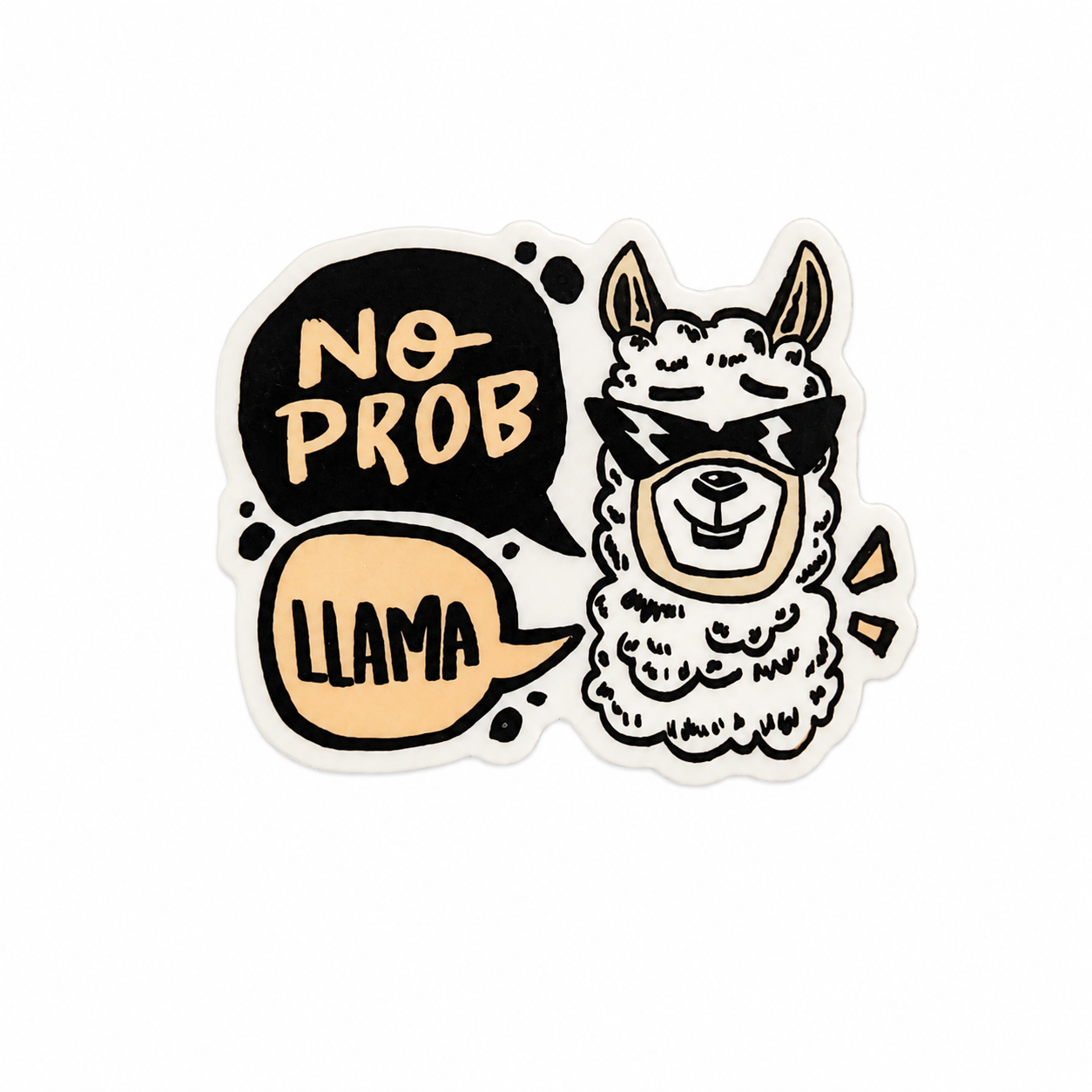 NO-PROB LLAMA plastic add-on with cute llama wearing sunglasses, compatible with interchangeable badge reel bases, funny llama lover accessory.
