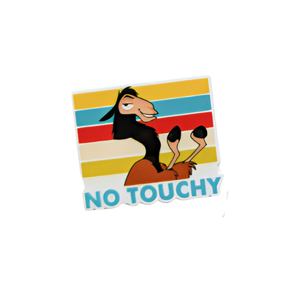 Colorful llama plastic add-on with “No Touchy” text compatible with interchangeable badge reel bases for nurses and healthcare workers.