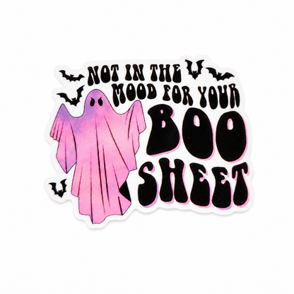 Not In The Mood For Your Boo Sheet plastic add-on with pink ghost and bats, compatible with interchangeable badge reel bases