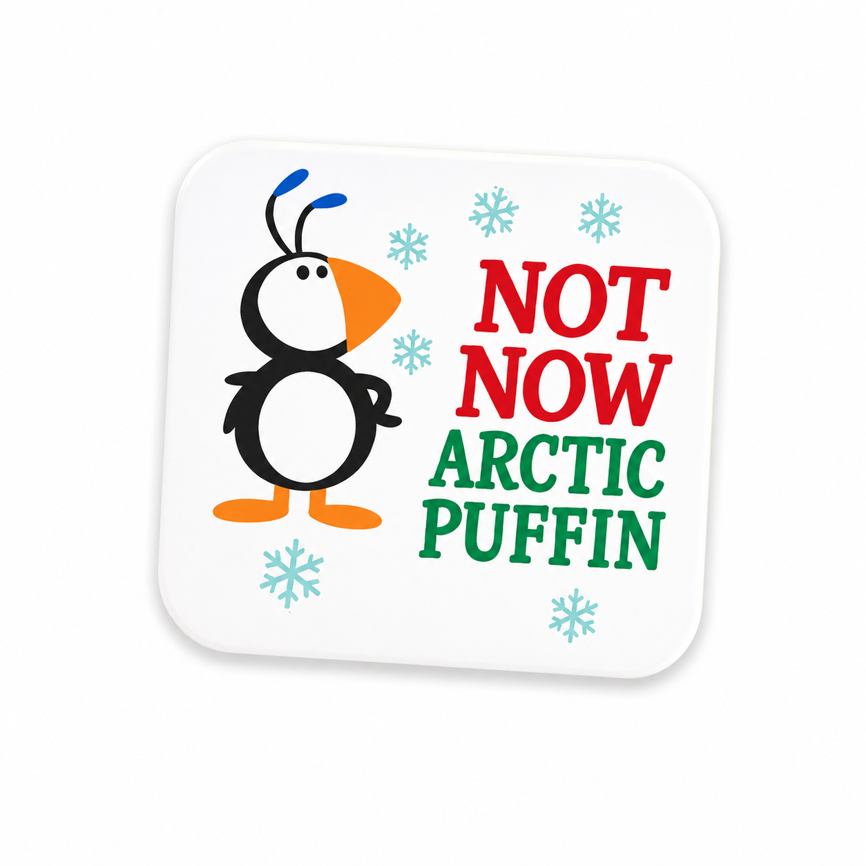 Not Now Arctic Puffin plastic add-on for compatible interchangeable badge reel bases