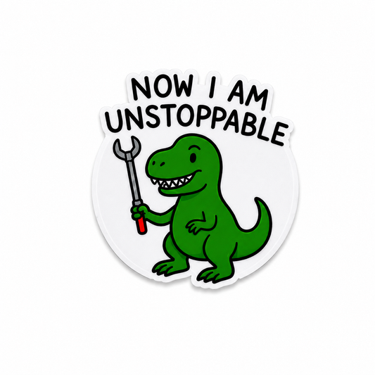 Now I Am Unstoppable T-Rex plastic add-on featuring a funny green dinosaur healthcare design for compatible interchangeable badge reel bases
