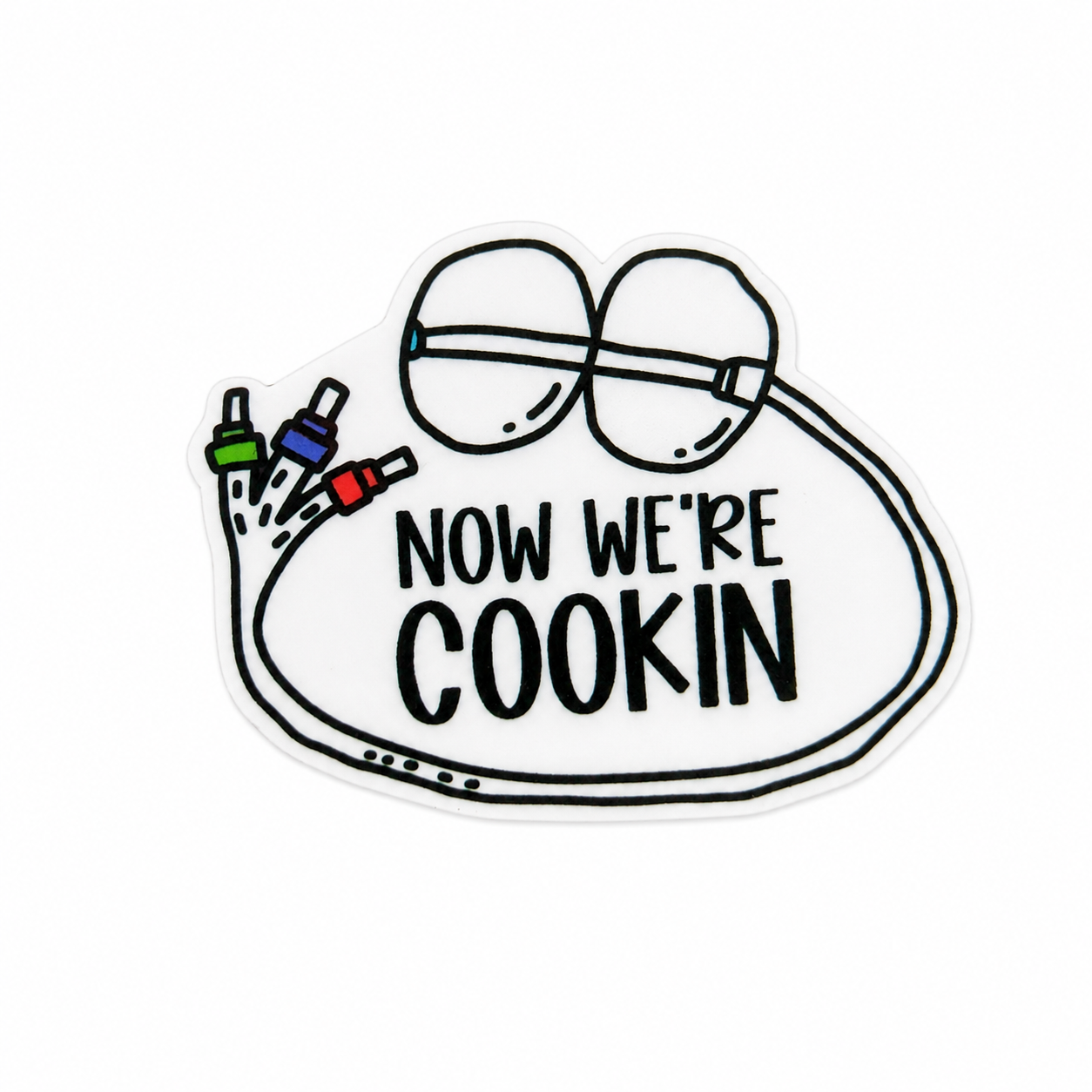 Now We're Cookin plastic add-on featuring a labor and delivery fetal monitor design, compatible with interchangeable badge reel bases and ideal for L&D nurses.