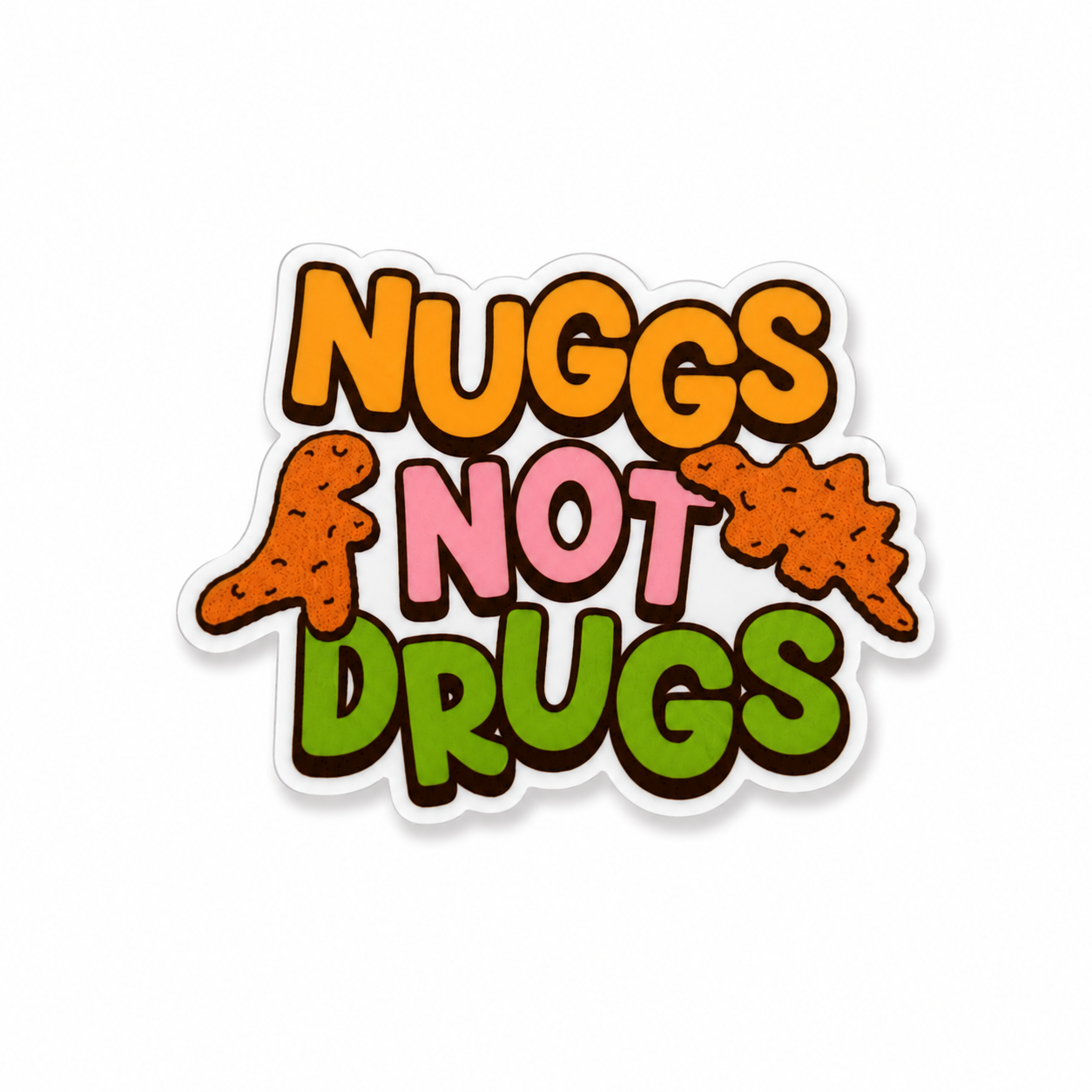 Nuggs Not Drugs plastic add-on for compatible interchangeable badge reel bases with funny chicken nugget design