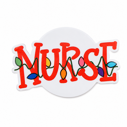 NURSE plastic add-on with colorful Christmas lights design, compatible with interchangeable badge reel bases, Christmas nurse accessory.