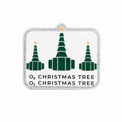 O₂ Christmas Tree O₂ Christmas Tree plastic add-on featuring oxygen tanks styled as Christmas trees, compatible with interchangeable badge reel bases and perfect for respiratory therapists.
