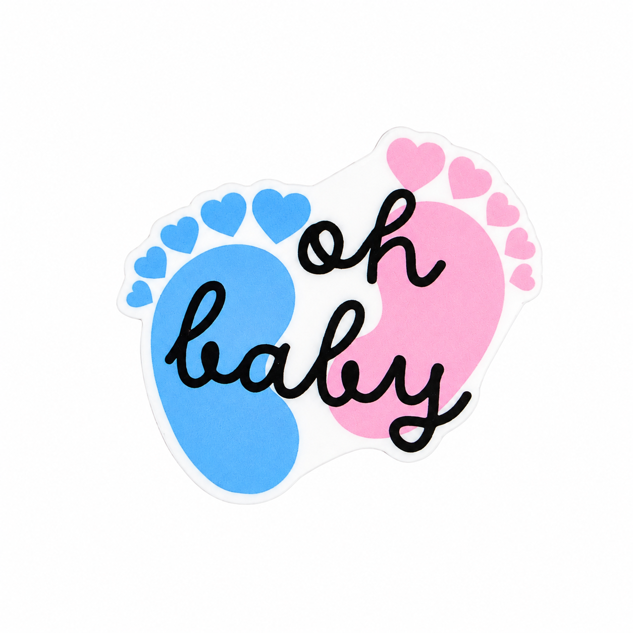 oh baby plastic add-on featuring pink and blue baby footprints with hearts, compatible with interchangeable badge reel bases, cute baby themed accessory