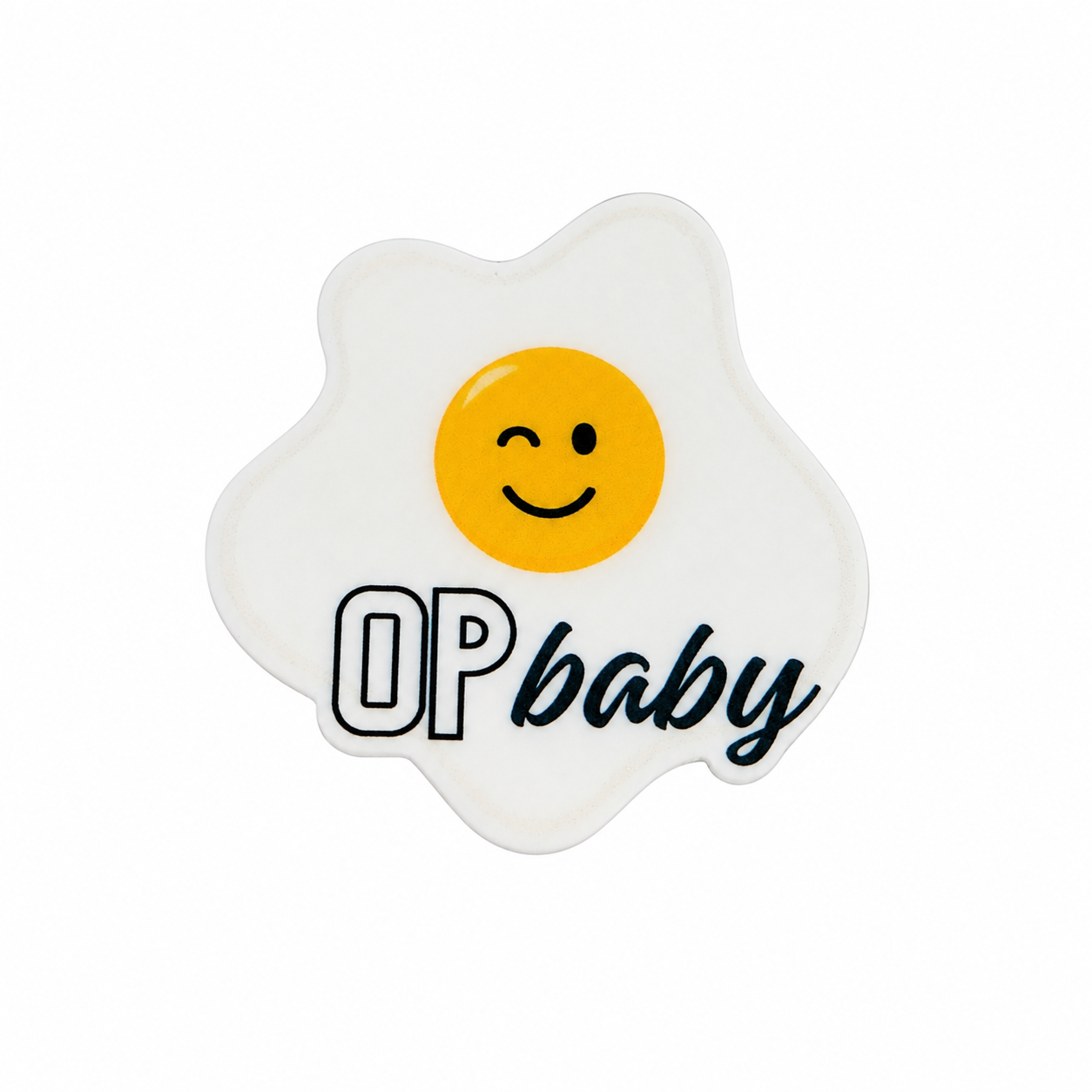 OP baby plastic add-on featuring a smiling egg design compatible with interchangeable badge reel bases, cute NICU nurse accessory and neonatal healthcare worker gift