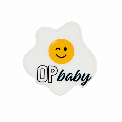 OP baby plastic add-on featuring a smiling egg design compatible with interchangeable badge reel bases, cute NICU nurse accessory and neonatal healthcare worker gift