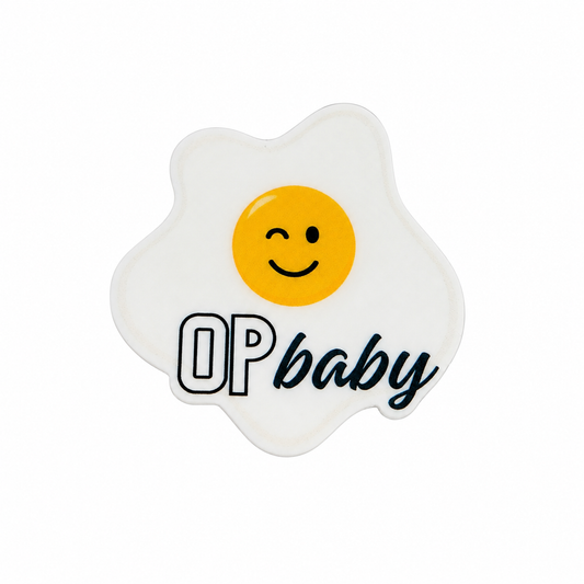 OP baby plastic add-on featuring a smiling egg design compatible with interchangeable badge reel bases, cute NICU nurse accessory and neonatal healthcare worker gift