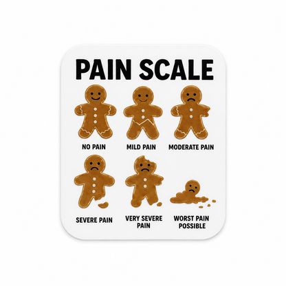 Pain Scale plastic add-on featuring funny gingerbread pain chart design for compatible interchangeable badge reel bases.