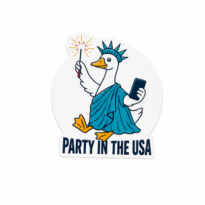 Party in the USA patriotic goose plastic add-on with sparkler and red white blue theme for compatible interchangeable badge reel bases