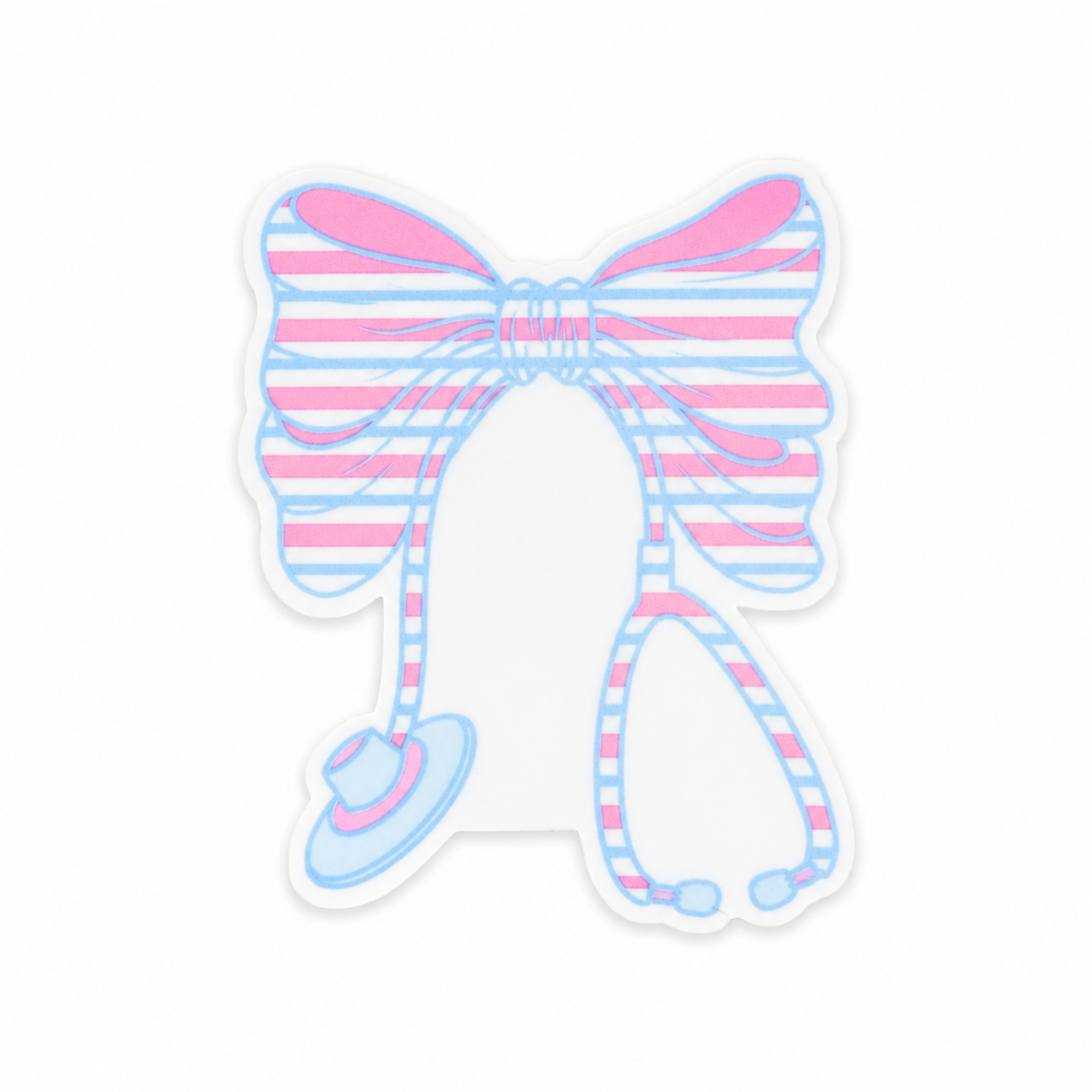 Pastel bow stethoscope plastic add-on featuring pastel pink and blue stripes, compatible with interchangeable badge reel bases and ideal for NICU and Labor Delivery nurses.