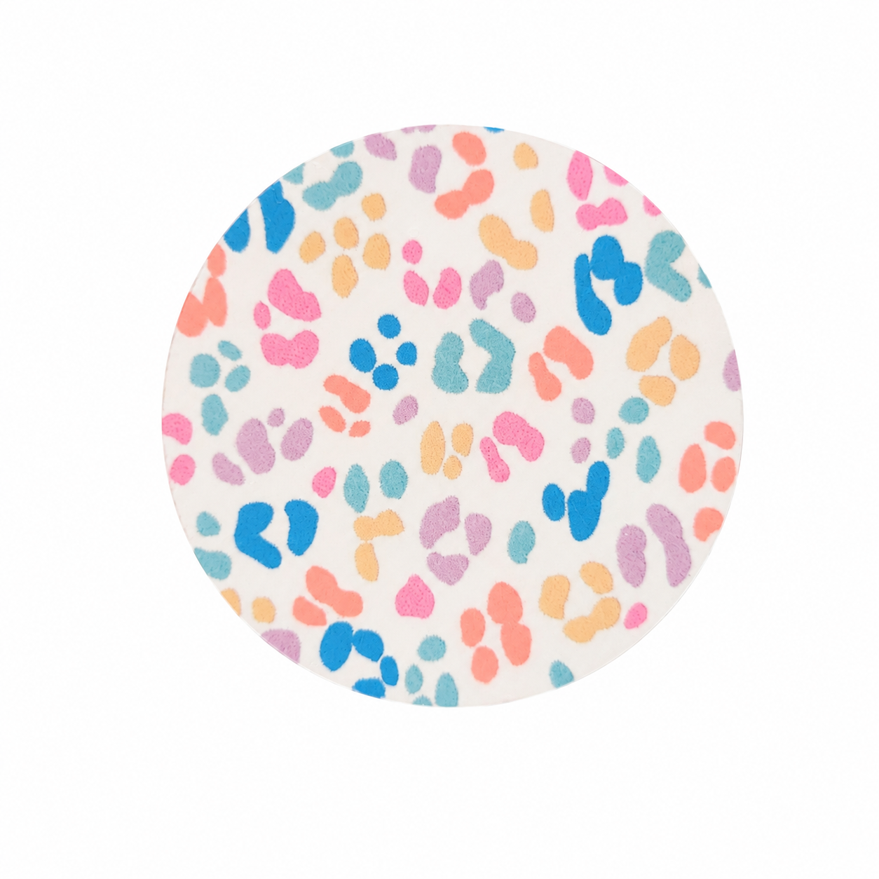 Pastel Leopard Print hard board add-on featuring a colorful leopard-inspired pattern in pink, blue, lavender, peach, and tan, compatible with interchangeable badge reel bases.