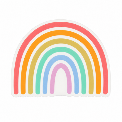 Pastel rainbow plastic add-on with colorful rainbow arches, compatible with interchangeable badge reel bases, perfect positive vibes work badge accessory.