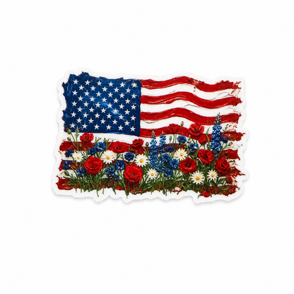 Patriotic floral flag plastic add-on with red white and blue wildflowers for compatible interchangeable badge reel bases, vintage inspired healthcare worker accessory