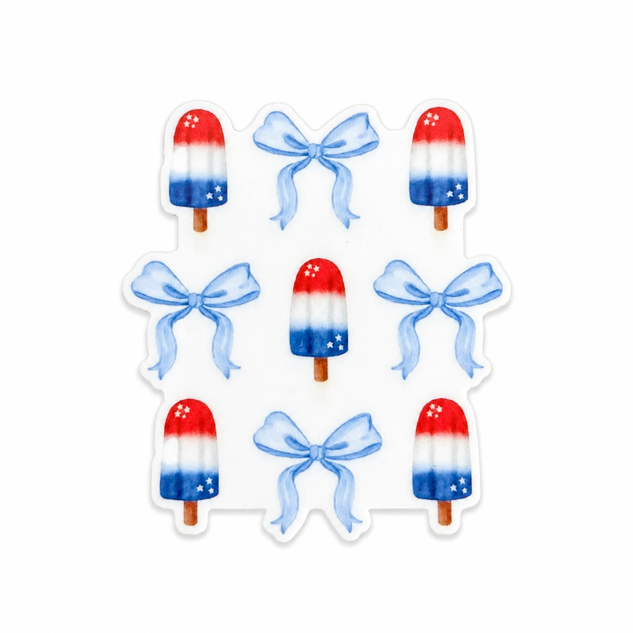 Plastic add-on featuring red, white, and blue popsicles with blue bows in a patriotic summer design, compatible with interchangeable badge reel bases.