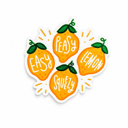 Peasy Easy Lemon Squeezy plastic add-on featuring four cute lemons, compatible with interchangeable badge reel bases, perfect for lemon lovers and colorful work accessories.