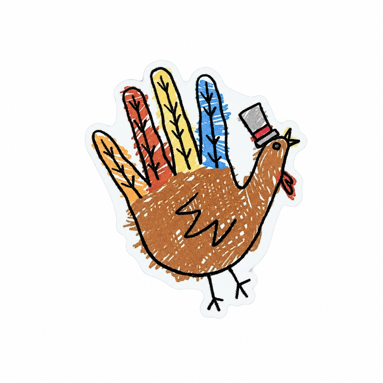Pediatric Turkey plastic add-on with cute turkey, colorful feathers, and blue top hat, compatible with interchangeable badge reel bases.