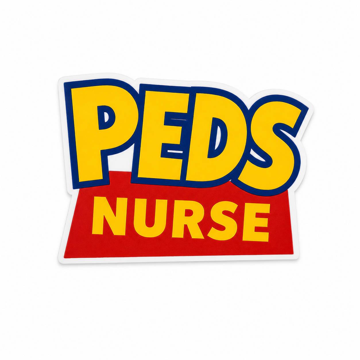 Peds Nurse plastic add-on with colorful playful lettering design for compatible interchangeable badge reel bases and pediatric nurse accessories