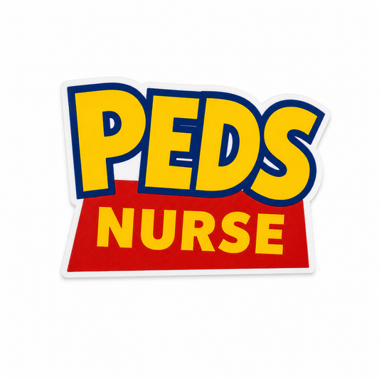 Peds Nurse plastic add-on with colorful playful lettering design for compatible interchangeable badge reel bases and pediatric nurse accessories