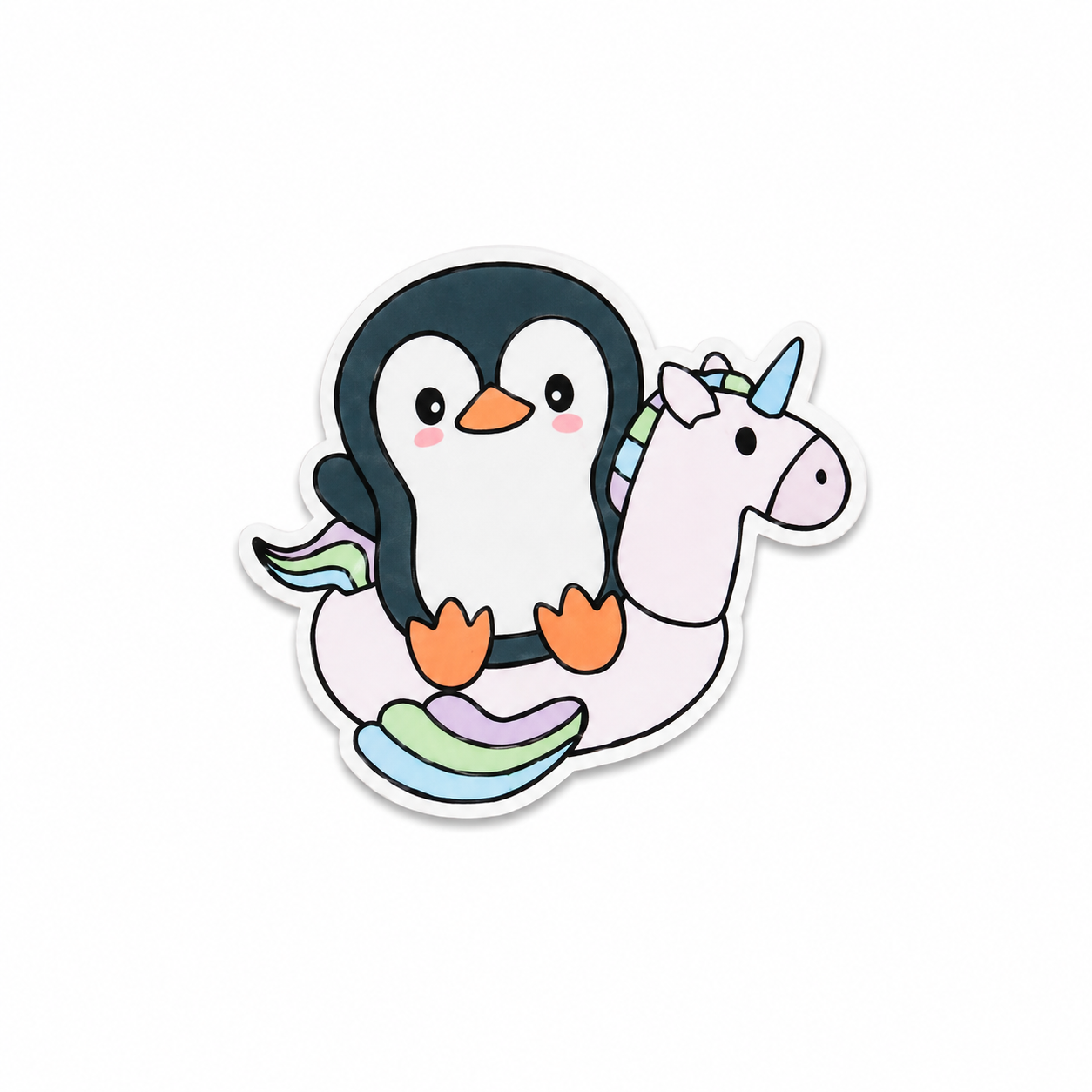 Cute penguin unicorn float plastic add-on with a playful summer animal design, made for compatible interchangeable badge reel bases
