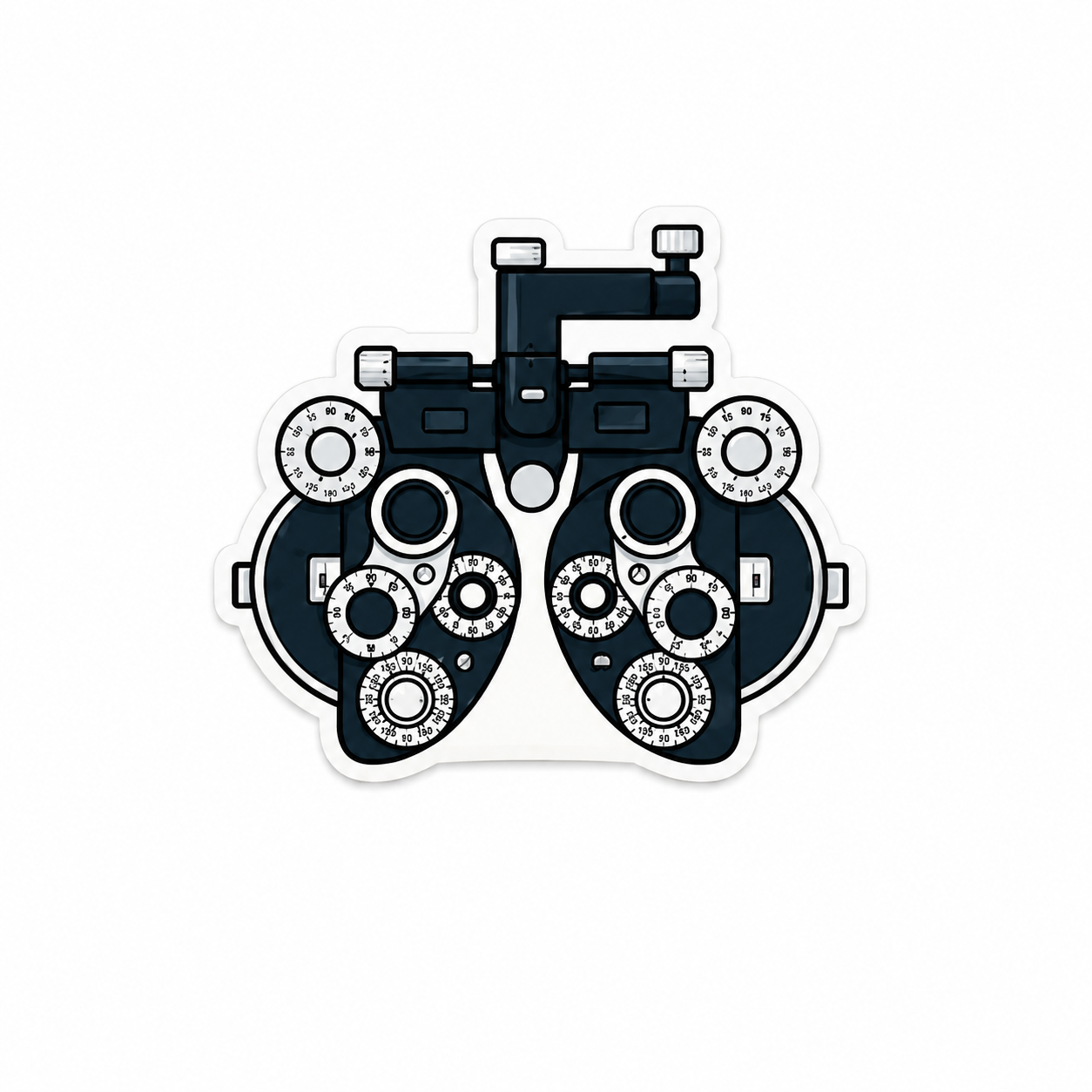 Phoropter eye exam plastic add-on with optometry theme, compatible with interchangeable badge reel bases