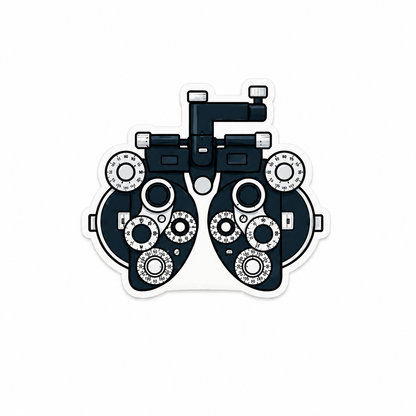 Phoropter eye exam plastic add-on with optometry theme, compatible with interchangeable badge reel bases