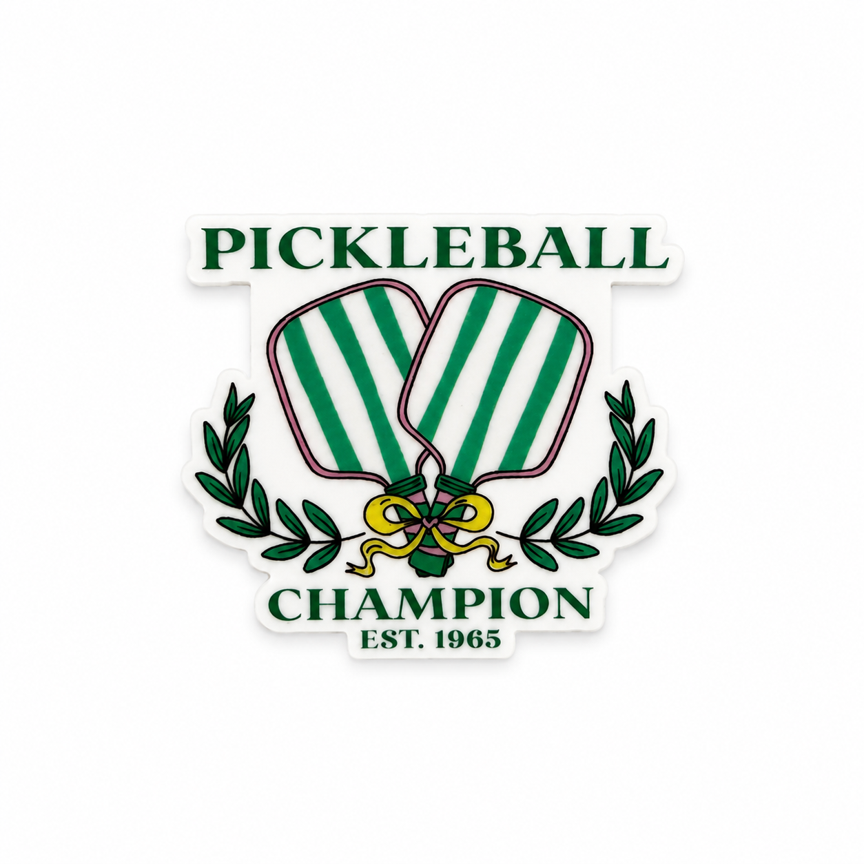 Preppy pickleball themed plastic add-on with green striped paddles for compatible interchangeable badge reel bases, cute healthcare worker accessory with sporty aesthetic