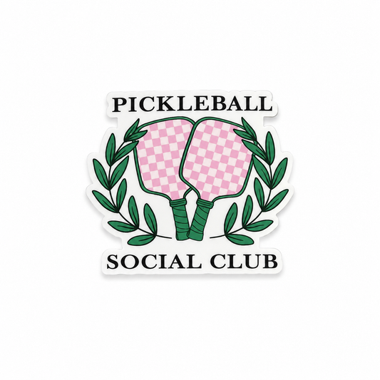 Pickleball Social Club plastic add-on with pink checkered paddle design for compatible interchangeable badge reel bases, cute preppy healthcare worker accessory