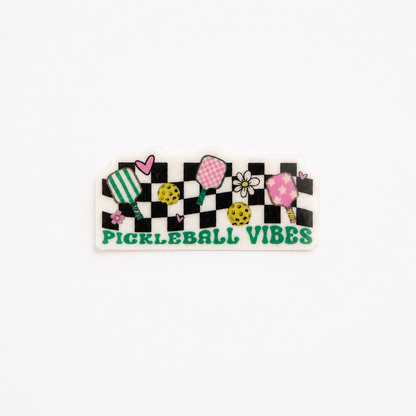 Pickleball Vibes shoe charm featuring pastel pickleball paddles, checkerboard pattern, and floral aesthetic for clogs and compatible shoes