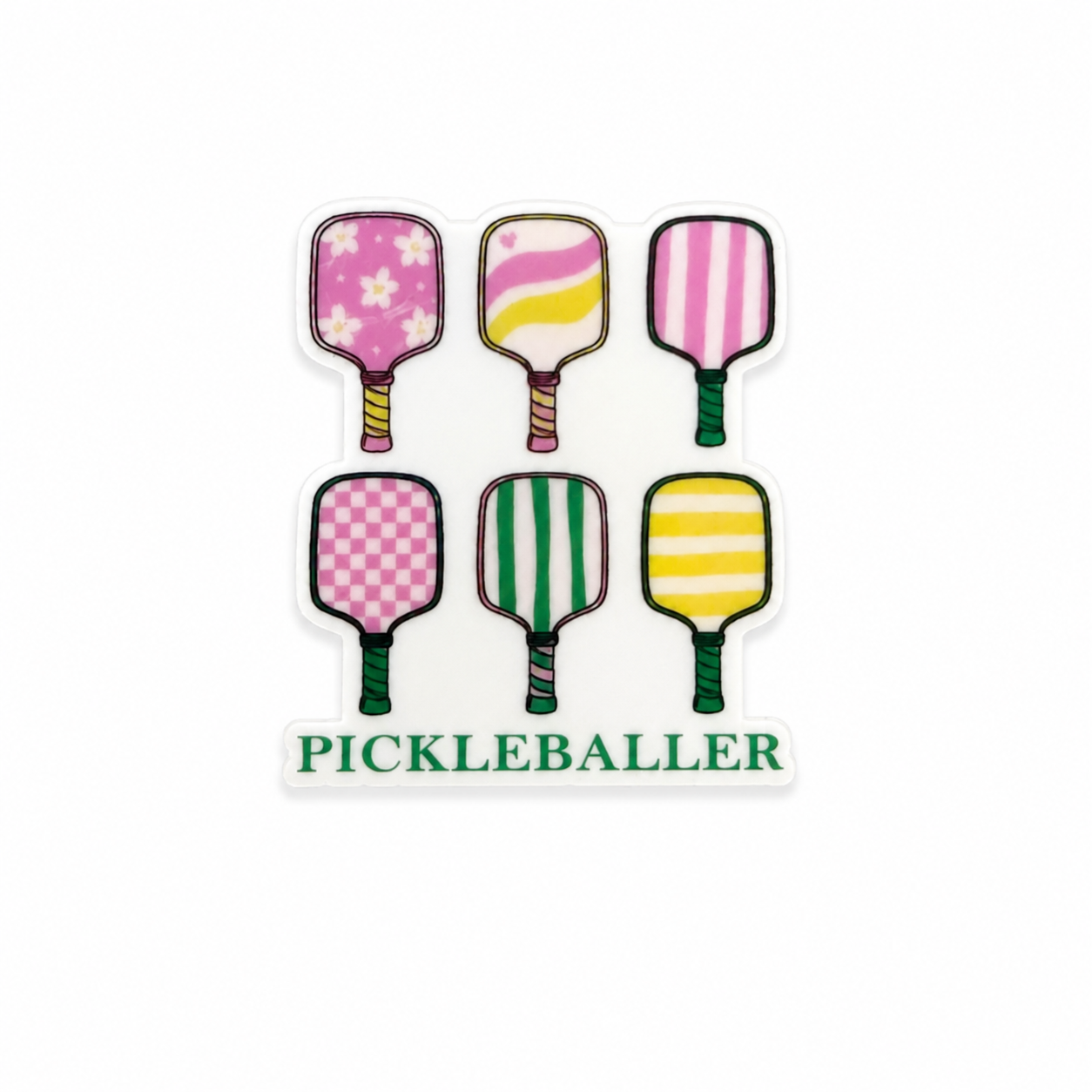 Pickleballer pastel paddle plastic add-on with colorful patterned pickleball paddles for compatible interchangeable badge reel bases