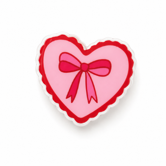 Pink bow heart plastic add-on for compatible interchangeable badge reel bases