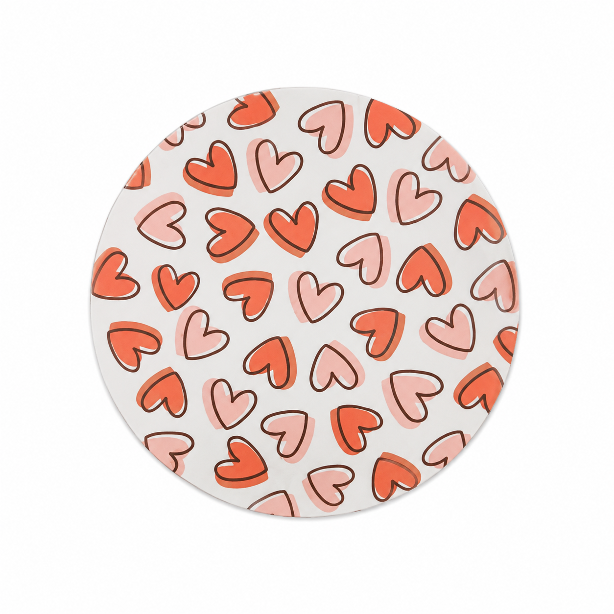 Pink Hearts hard board add-on featuring coral and blush pink heart pattern on a light blush background, compatible with interchangeable badge reel bases.