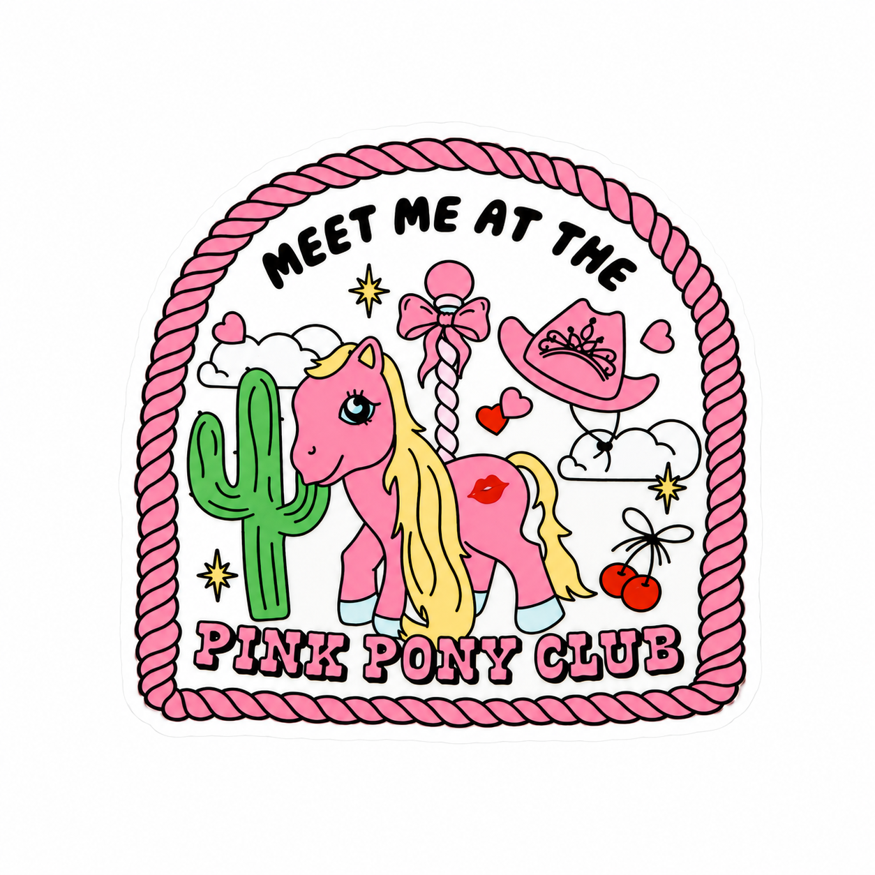 Pink Pony Club western-themed plastic add-on for badge reels featuring a pink pony and cowgirl-inspired design 