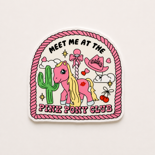 Pink Pony Club western-themed plastic add-on for badge reels featuring a pink pony and cowgirl-inspired design 