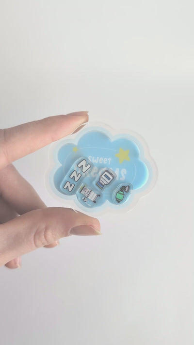 Sweet Dreams anesthesia plastic shaker add-on featuring anesthesia equipment and sleep-themed shaker elements for compatible interchangeable badge reel bases