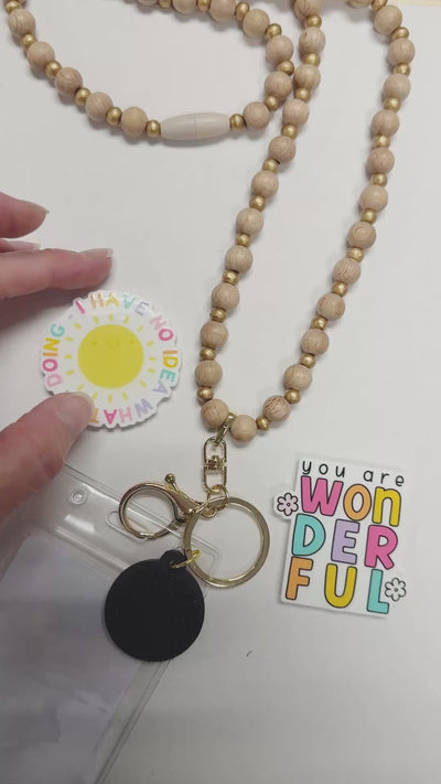 Discover our Interchangeable Lanyard featuring beads with an attached hook-and-loop disc. Compatible with Badge Beauties interchangeable hardboards and plastic add-ons (sold separately), it's an easy way to personalize your badge for every season, hobby, or occasion.